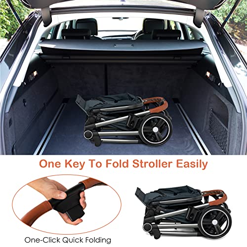 INFANS 2 in 1 High Landscape Convertible Baby Stroller, Newborn Reversible Bassinet Pram, Foldable Pushchair with Adjustable Canopy, Aluminum Structure,5-Point Harness for Infant & Toddler (Black)