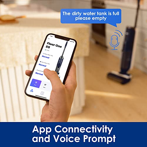 Tineco Floor ONE S5 Smart Cordless Wet Dry Vacuum Cleaner and Mop for Hard Floors, Digital Display, Long Run Time, Great for Sticky Messes and Pet Hair, Space-Saving Design, Blue