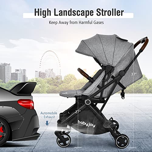 BABY JOY Baby Stroller, Foldable High Landscape Infant Carriage Newborn Pushchair with Reversible Seat, Adjustable Backrest & Canopy, 5-Point Safety Harness, Suspension Wheels & Storage Basket (Gray)