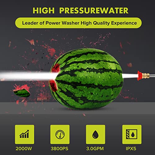 Papaco Electric Pressure Washer Max 3600 PSI 2.4 GPM, 1800W Electric Water Pressure Washer Professional Car Washer Cleaner Machine with Brass Hose Connector for Home Car