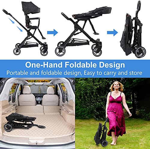 Wheelive Lightweight Stroller for Toddlers, 2-in-1 Reversible and Reclinable Seat Compact Travel Stroller with Sun Canopy, Easy Carry Stroller with Adjustable Handles & Backrest and Storage Bag
