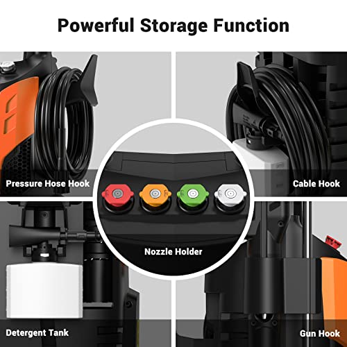 Upgraded 3000PSI Pressure Washer, 2.5GPM Portable Electric Power Washer with 360° Spinner Wheels, 4 Quick Connect Nozzles Foam Cannon for Car/Patio/Deck/Home Cleaning
