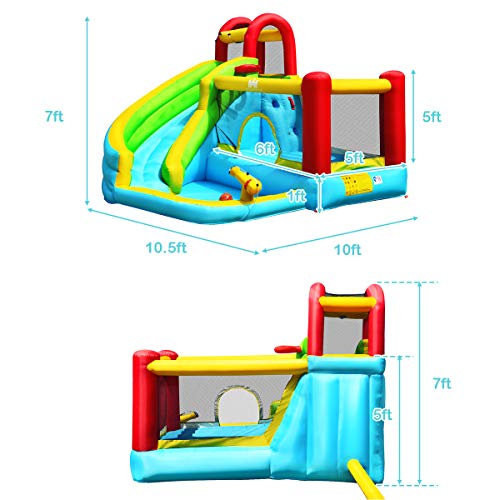 BOUNTECH Inflatable Water Slide Bounce House, 6 in 1 Kids Jumping Castle Water Park w/Splash Pool, Waterslides, Climbing Wall, Water Cannon, Blow up Kids Water Slides for Backyard (Without Blower)