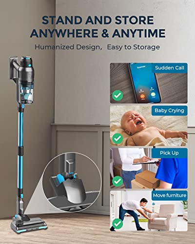 Syvio Cordless Vacuum Cleaner, Stick Vacuum with 22Kpa Stronger Suction, Max 40Min Runtime, Upright Quiet Retractable, 6 in 1 Lightweight Handheld Vacuum Ideal for Hardfloor Short Carpet Car Pet Hair