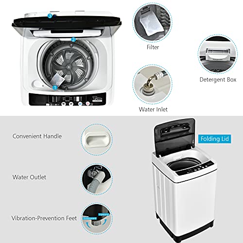 Giantex Full Automatic Washing Machine, 2 in 1 Portable Laundry Washer 1.5Cu.Ft 11lbs Capacity Washer and Dryer Combo 8 Programs 10 Water Levels Energy Saving Top Load Washer for Apartment Dorm