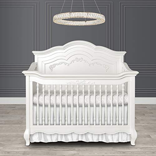 Evolur Aurora Deluxe Edition 5 in 1 Curved Convertible Crib I Fairytale Nursery, Frost, 58x32x54 Inch (Pack of 1)