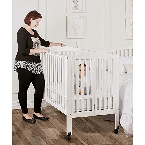 Dream On Me 3 in 1 Portable Folding Stationary Side Crib in White, Greenguard Gold Certified, Mini Crib
