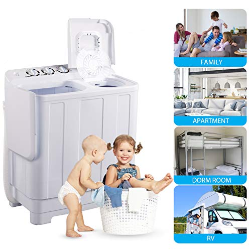Frifer Twin Tub MIini Washing Machine, Compact Semi-Automatic 15 Lbs Washer and 10Lbs Dryer, Portable Washer Machine with Timer Control for Apartment, Dorms, RVs, Camping, White