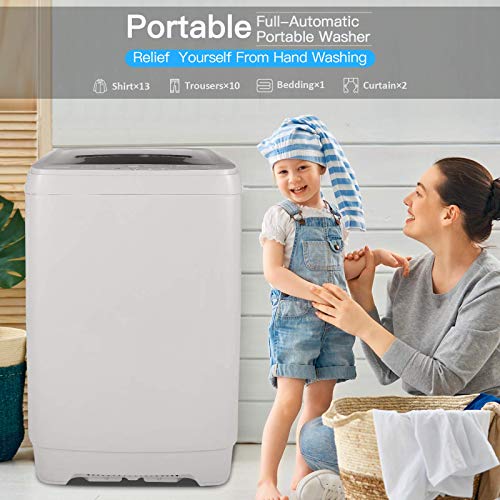 Nictemaw Portable Washing Machine 17.6Lbs Capacity Portable Washer 1.9 Cu.ft Full-Automatic Compact Laundry Washer With Drain Pump and Dryer Combo, 10 Wash Programs 8 water level selections with LED display Ideal for Home/Dorms/RV