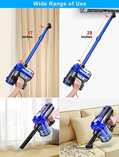 Elezon E600 Vacuum Cleaner 17KPa Powerful Suction,Bagless Corded Stick Handheld Vacuum for Hardwood Floor and Tile,Blue