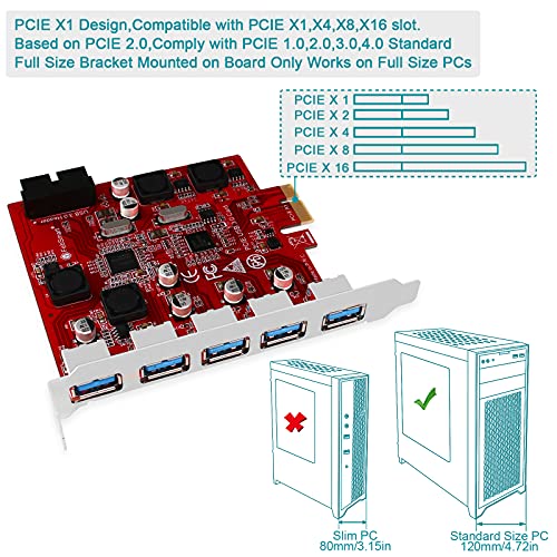 FebSmart 7-Ports Superspeed 5Gbps USB 3.0 PCI Express (PCIe) Expansion Card-5 Ports USB-A and an 19Pin USB 3.0 Header-Build in Self-Powered Technology-No Need Additional Power Supply (FS-U7S-Pro)