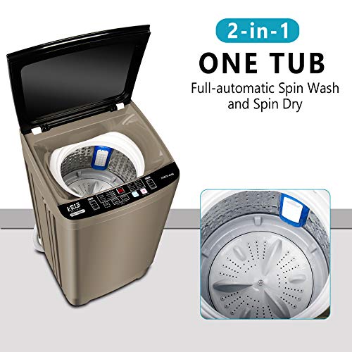 Full-Automatic Washing Machine 15.6lbs, Krib Bling Portable Compact Laundry Washer with Drain Pump, 10 Wash Programs 8 Water Levels with LED Display