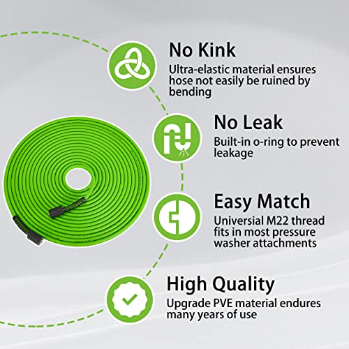 PWACCS Pressure Washer Hose for Power Washer – 3600 PSI Kink Resistant Pressure Washing Extension Hose 100 FT x 1/4" – Universal Electric Power Wash Hose for Replacement – Compatible with M22 Fittings