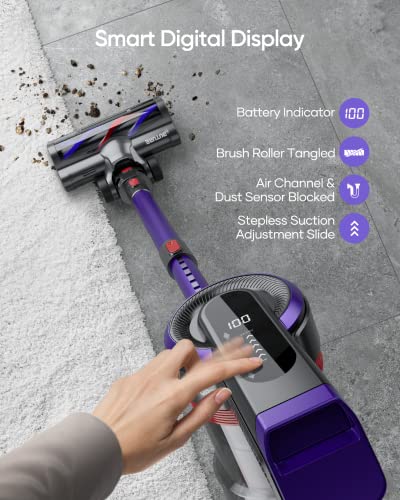 BuTure Cordless Vacuum Cleaner, 400W 30Kpa Powerful Stick Vacuum with 55min Runtime Detachable Battery, Touch Display and 1.2L Large Dust Cup, Vacuum Cleaners for Hardwood Floor Carpet Car Pet