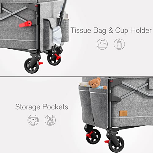 EVER ADVANCED Foldable Wagon Stroller for 2 Kids & Cargo, Collapsible Folding Toddler Wagon with Removable Canopy, Adjustable 5-Point Harness, Lightweight Carry-on Stroller for Airplane with Carry Bag