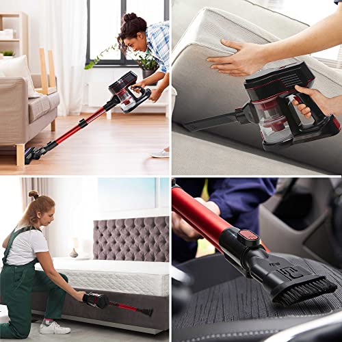 Britech Cordless Lightweight Stick Vacuum Cleaner, 250W Motor for Powerful Suction 30min Runtime, LED Display Screen & Headlights, Great for Carpet Cleaner, Hardwood Floor & Pet Hair (Red)
