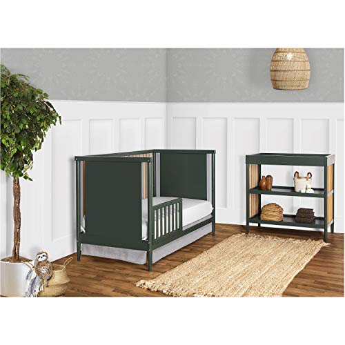 Dream On Me Clover 4-in-1 Modern Island Crib with Rounded Spindles I Convertible Crib I Mid- Century Meets Modern I Coordinates with The Clover Changing Table, Olive, 54.3x30.3x36.3 Inch (Pack of 1)