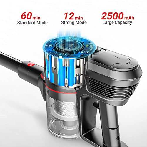 Puppyoo T11 Mate Cordless Vacuum Cleaner, 33Kpa Strong Suction & Lightweight, 400W Up to 60 Minutes Runtime, 5-in-1 Stick Handheld Vac for Deep Clean Pet Hair, Hard Floor, Carpet, Crevice, Car