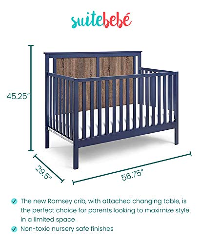 Suite Bebe Connelly 4 in 1 Convertible Crib in Midnight Blue with Vintage Walnut
