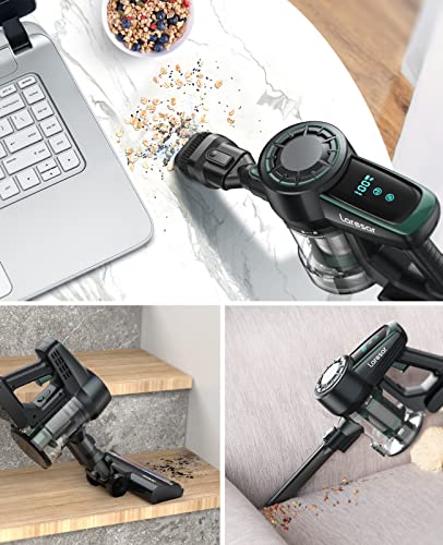 Cordless Vacuum Cleaner, 30KPA Powerful Suction Stick Vacuum Cleaner with Foldable Tube & Large LED Display, 35Mins Runtime Handheld Vacuum Cleaner for Floor, Carpet, Pet Hair, Detachable Battery