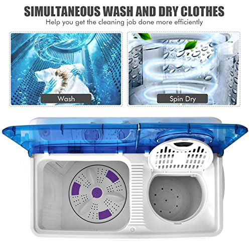 COSTWAY Portable Washing Machine, 2 in 1 Twin Tub 26Lbs Capacity Washer(18Lbs) and Spinner(8Lbs) with Control Knobs, Timer Function, Drain Pump, Compact Laundry washer for Home Apartment RV, Blue