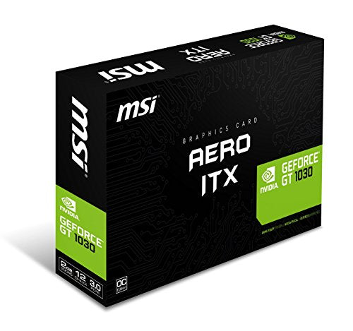 MSI NVIDIA GEFORCE GT 1030 AERO ITX 2G OC Graphics Card 2 GB GDDR5, 1518 MHz, mini ITX Design, HDMI, DVI-D, Single Fan Cooling System, Black