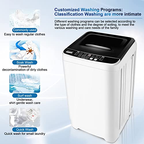 Nictemaw Portable Washing Machine 17.6Lbs Capacity Portable Washer 1.9 Cu.ft Full-Automatic Compact Laundry Washer With Drain Pump and Dryer Combo, 10 Wash Programs 8 water level selections with LED display Ideal for Home/Dorms/RV