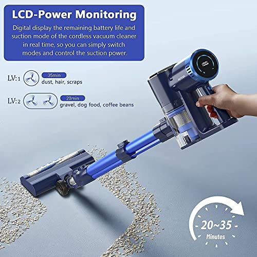 PRETTYCARE Cordless Vacuum Cleaner with LED Touch Display, 4 in 1 Stick Vacuum 35 Mins Runtime & Ultra-Quiet & Detachable Battery Lightweight Vacuum for Home Hardwood Floor Carpet Pet Cleaning W300