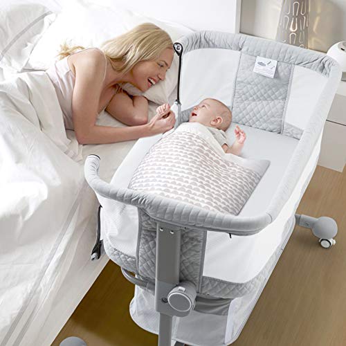 beiens 3-in-1 Baby Bassinet, Baby Crib Bedside Sleeper with Detachable Mosquito Net, 6 Height Adjustable Easy Folding Bassinet Portable Nursery Bed for Infant, Newborn, Baby Boys & Girls