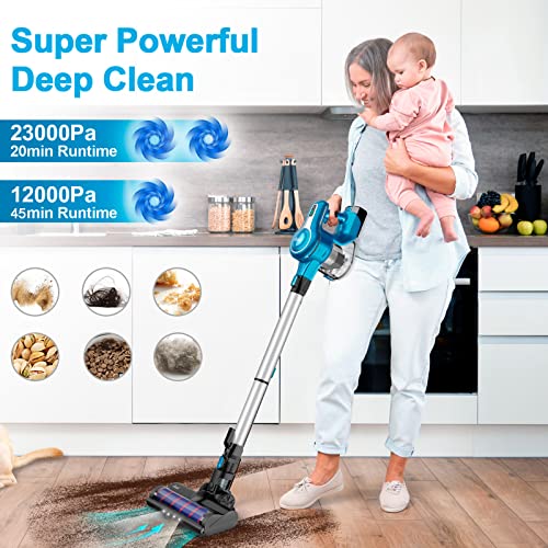 INSE Cordless Vacuum Cleaner, 23Kpa 265W Powerful Suction Stick Vacuum Cleaner, Up to 45min Runtime, Rechargeable Battery Vacuum, 10-in-1 Lightweight Vacuum for Carpet Hard Floor Pet Hair Car,S6T Blue