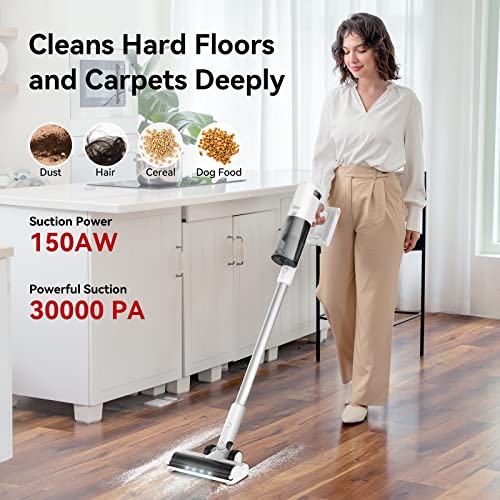 INSE Cordless Vacuum Cleaner with LED Display, 150AW 30Kpa Powerful Stick Vacuum, Lightweight Cordless Vacuum with 2500mAh Rechargeable Battery Up to 60Min Runtime for Hard Floor Carpet Pet Hair-V120
