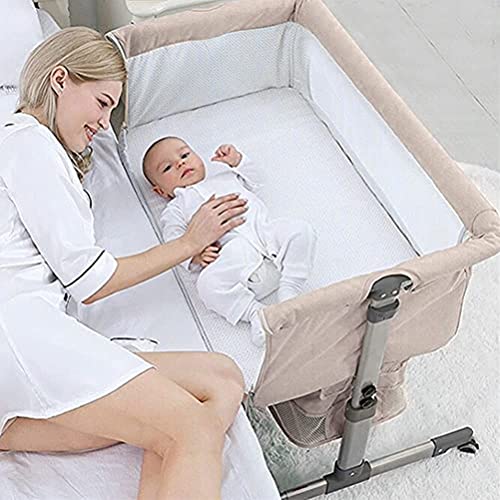 3in1 Bedside Crib for Baby Girl or Boy, Bedside Sleeper Crib for Baby Portable and Adjustable Crib with Mosquito net for Newborn Baby,Deep Khaki