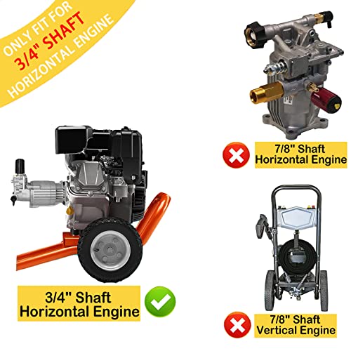Youxmoto 3/4" Shaft Horizontal Pressure Washer Pump, Max 3000 PSI @ 2.5GPM, With 5pcs Nozzle Tips, fit K2400HH GC190 309515003 308418007, for Most Brand Gas Engine Power