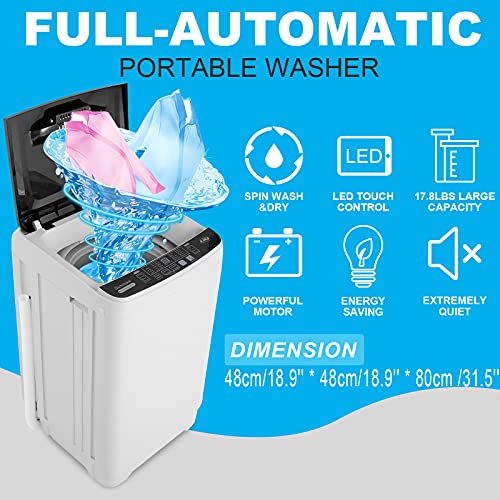 Portable Washer Nictemaw 17.8Lbs Capacity Full-Automatic Washer Machine 1.9 Cu.ft 2 in 1 Compact Laundry Washer with Drain Pump/10 Programs 8 Water Level Selections/LED Display/Faucet Adapter for Home, Apartments