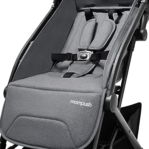 Mompush Lithe, Lightweight Stroller, Compact One-Hand Fold Luggage-Style Travel Stroller for Airplane Friendly, Reclining Seat and XL Canopy, with Rain Cover & Travel Carry Bag & Cup Holder