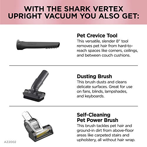 Shark AZ2002 Vertex Powered Lift-Away Upright Vacuum with DuoClean PowerFins, Self-Cleaning Brushroll, Large Dust Cup, Pet Crevice Tool, Dusting Brush & Self-Cleaning Pet Power Brush, Silver/Rose Gold