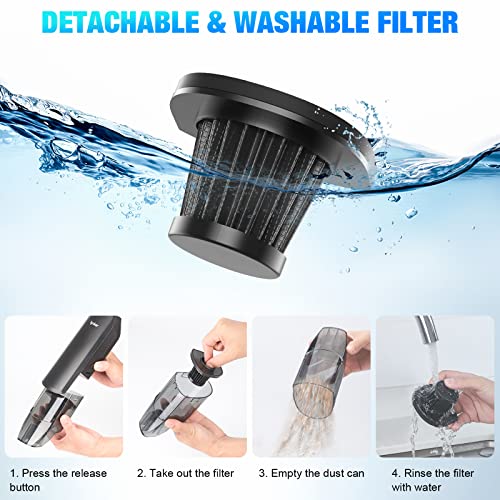 Cordless Handheld Vacuum Cleaner, 12kpa Portable Vacuum Handheld Cleaner with 2600mah Battery & USB-C Charging, Lightweight Wireless Vacuum Cleaner Handheld for Home Car Office Pet Hair Dust Cleaning