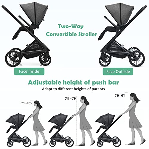 INFANS Baby Stroller for Toddler, Quick-Fold Infant Stroller with Reversible Seat, Hard Plate, Air Rod Folding, Aluminum Frame, 5-Point Harness, Adjustable Handle and Footrest