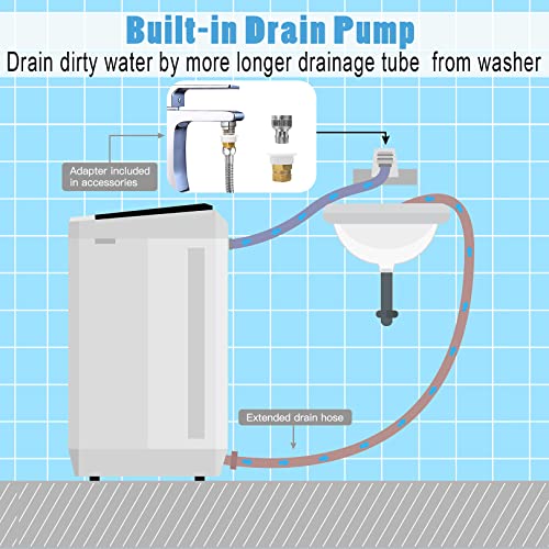 Portable Washing Machine Nictemaw Portable Washer 17.5 Lbs Capacity Full-Automatic Compact Laundry Washer with Drain Pump, 10 Programs/8 Water Levels/LED Display/Faucet Adapter Ideal for Home, Apartments, Sink