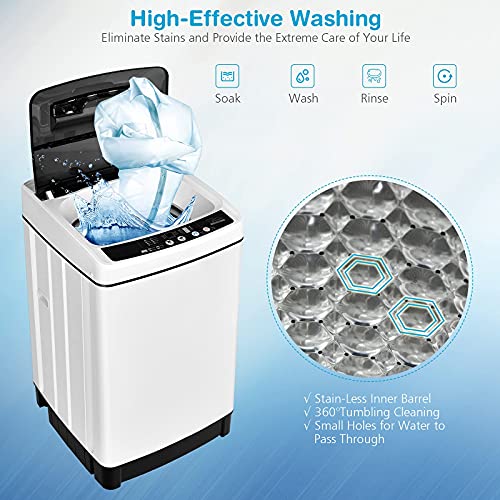 Giantex Full Automatic Washing Machine, 2 in 1 Portable Laundry Washer 1.5Cu.Ft 11lbs Capacity Washer and Dryer Combo 8 Programs 10 Water Levels Energy Saving Top Load Washer for Apartment Dorm
