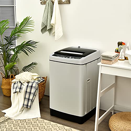 Giantex Full Automatic Washing Machine, 2 in 1 Portable Laundry Washer 1.5Cu.Ft 11lbs Capacity Washer and Dryer Combo 8 Programs 10 Water Levels Energy Saving Top Load Washer for Apartment Dorm