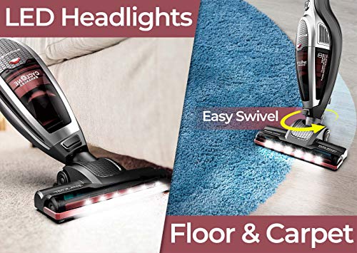 ROOMIE TEC Cordless Vacuum Cleaner, 2 in 1 Handheld Vacuum, High-Power 2200mAh Li-ion Rechargeable Battery, with Corner Lighting and Upright Charging Base