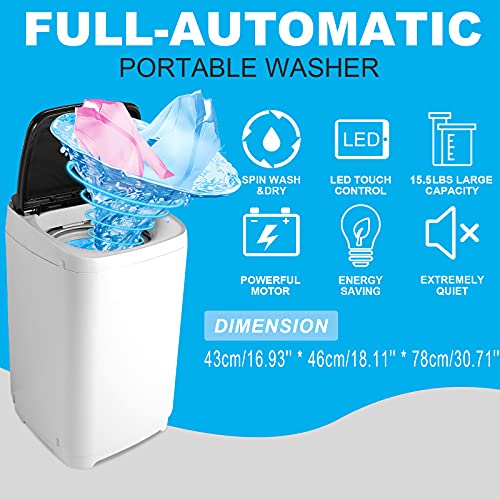Nictemaw Portable Washer With Drain Pump, 15.5Lbs Capacity Full-Automatic Compact Washing Machine 1.7 Cu.ft Clothes Washing Machine, 10 Programs Selections with LED Display/Faucet Adapter for Home, Apartments, Rvs