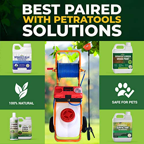 PetraTools Battery Powered 13 Gallon Pushcart Sprayer (Prime), Heavy Duty Commercial Sprayer with Custom Built Cart, Off-Road Wheels & Solid Steel Easy-Turn Hose Reel for 130 Foot Hose, 80PSI