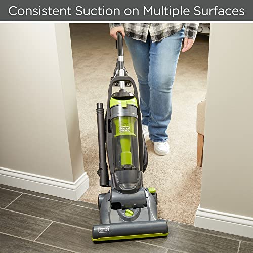 BLACK+DECKER Bagless Upright Vacuum Cleaner with Anti-Allergen HEPA Filer, Corded 1,200 Watt Motor & 5-Position Carpet Height Settings, Gray (BDXURV309G)