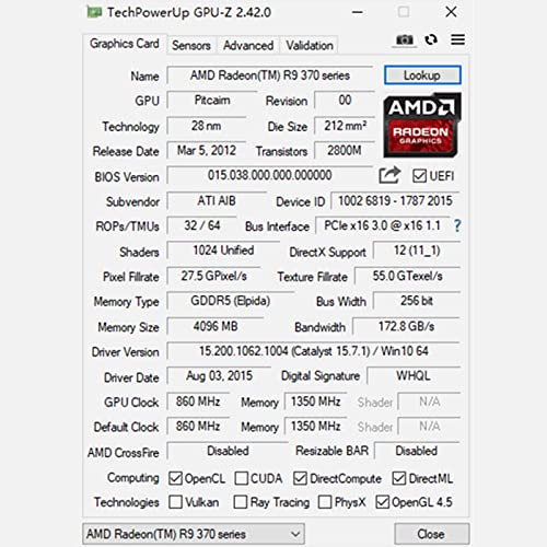 SAPLOS Radeon R9 370 Graphics Cards, 4GB GDDR5 256 Bit, DisplayPort HDMI DVI, Video Cards for PC, Gaming Computer GPU, Dual Fans, 6 PIN Power Connector, DirectX 12, PCI Express x16