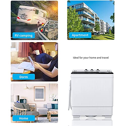 Portable Washing Machine, 26lbs Twin Tub Washer and Dryer Combo, Compact Laundry Machine with Spin and Drain for Apartment Home Dorms College Rooms (White & Black)
