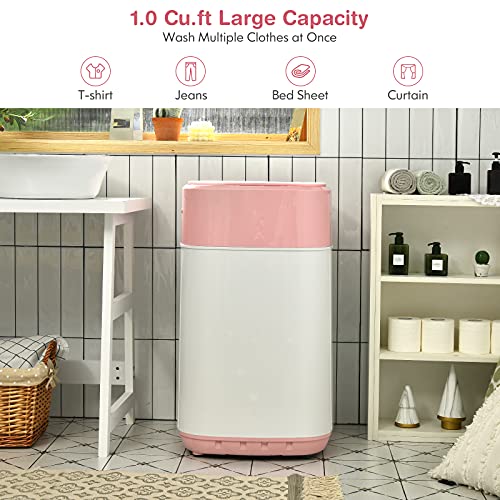 COSTWAY Portable Washing Machine, Built-in Drain Pump, 8Lbs Capacity, Full-Automatic washer with 6 Programs, 6 Water Levels, Child Lock, Compact Washer and spinner Combo for RV, Dorm, Apartment (Pink)