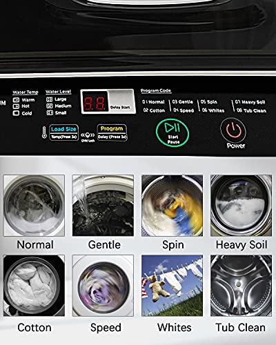 Superday Portable Full-Automatic Washing Machine Washer and Spin Dryer 8 Programs and LED Display Top Load Cloth Cleaner for Apartments,Home,RVs