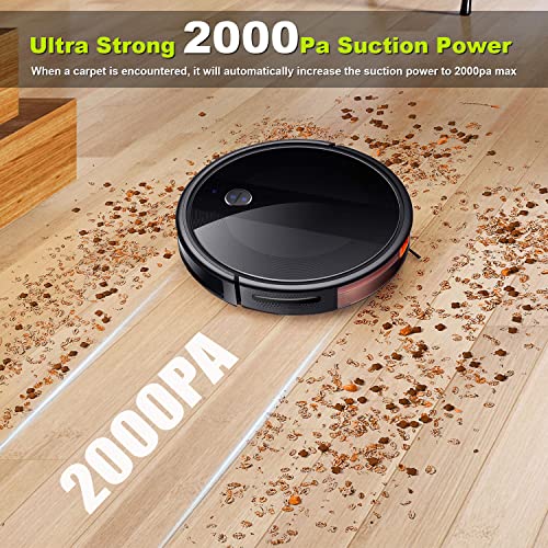 Robot Vacuum Cleaner, Super-Thin, Strong Suction,Compatible with Alexa,Quiet, Self-Charging Robotic Vacuum Cleaner, Cleans Hard Floors to Medium-Pile Carpets (2000Pa, Black)